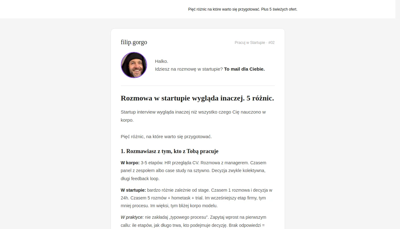 Pracuj w Startupie — ostatni piątkowy mail